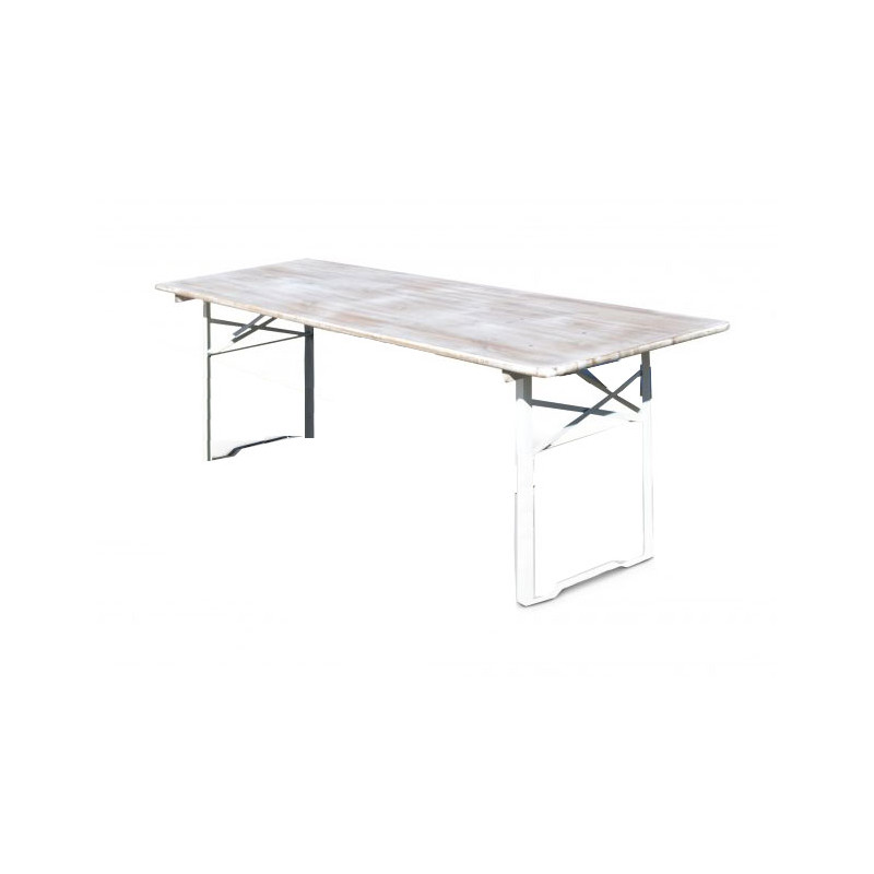 Location Table de Brasserie Pliante Seule 220cm x 70cm "Blanc Vieillit"