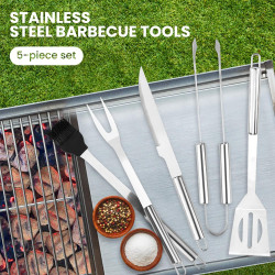 Set 5 Ustensiles Barbecue Inox – Kit Accessoires Barbecue Extérieur
