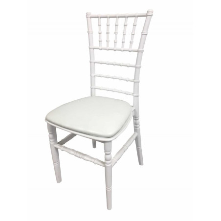 Location Chaise CHIVARI Blanche avec galette cuir pour mariage et réception